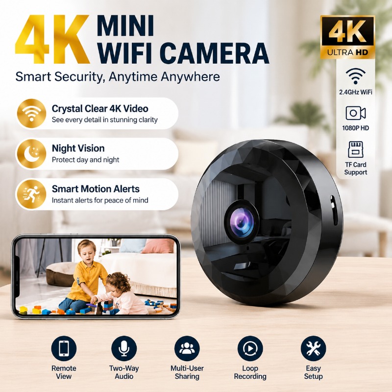 Home Security Ai - 4K Mini WLAN-Kamera Drahtlose Sicherheits-HD-Babyüberwachung Nachtsicht