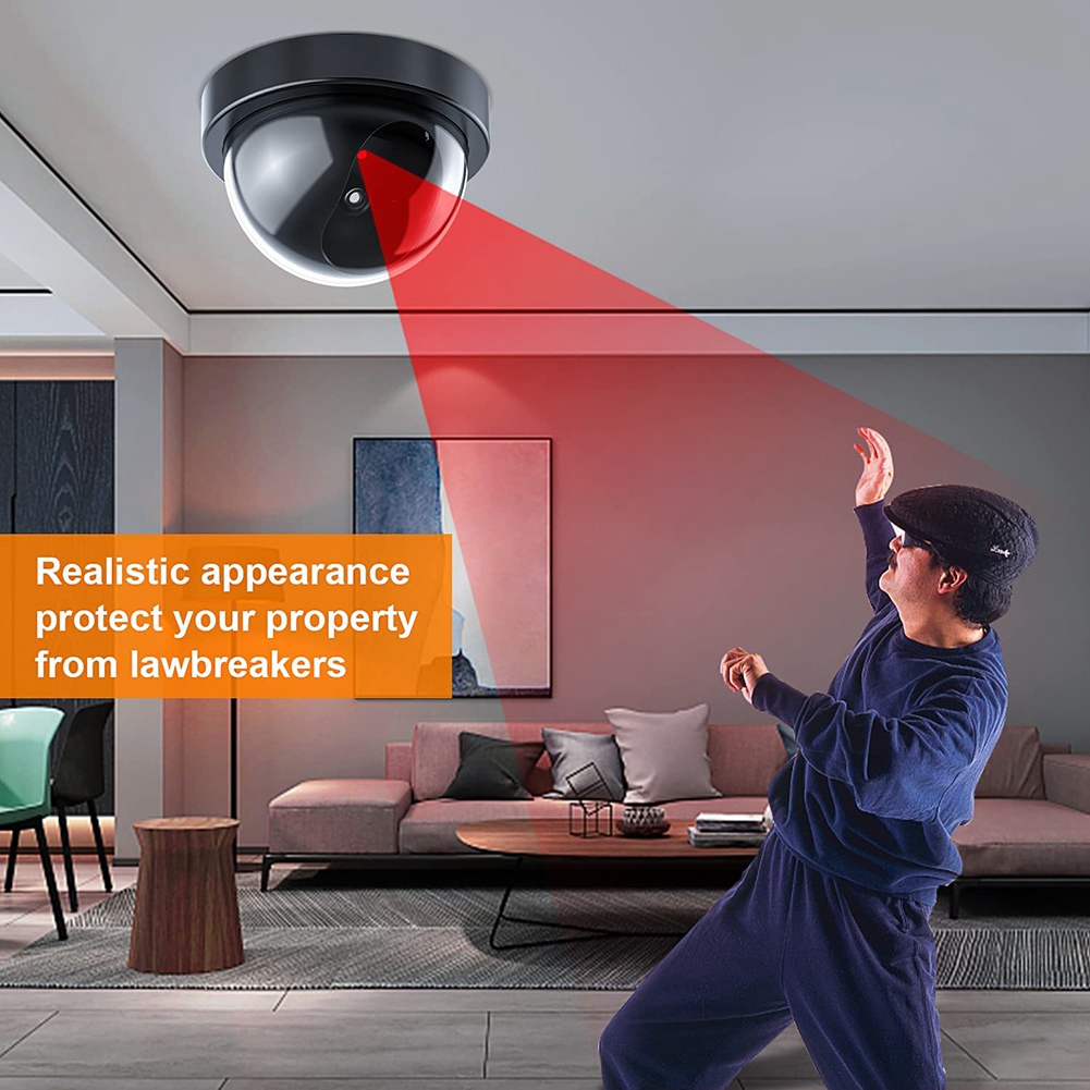 Home Security Systems With Cameras - Dummy-Überwachungskamera, gefälschte Kamera mit rotem LED-Licht,