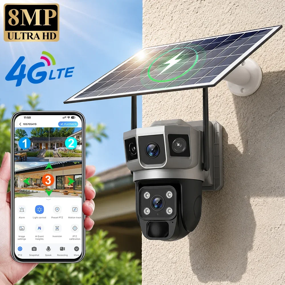 Home Security Camera Installation - V380 4K 3-Bildschirm 4G-Kamera Solarbatterie PIR